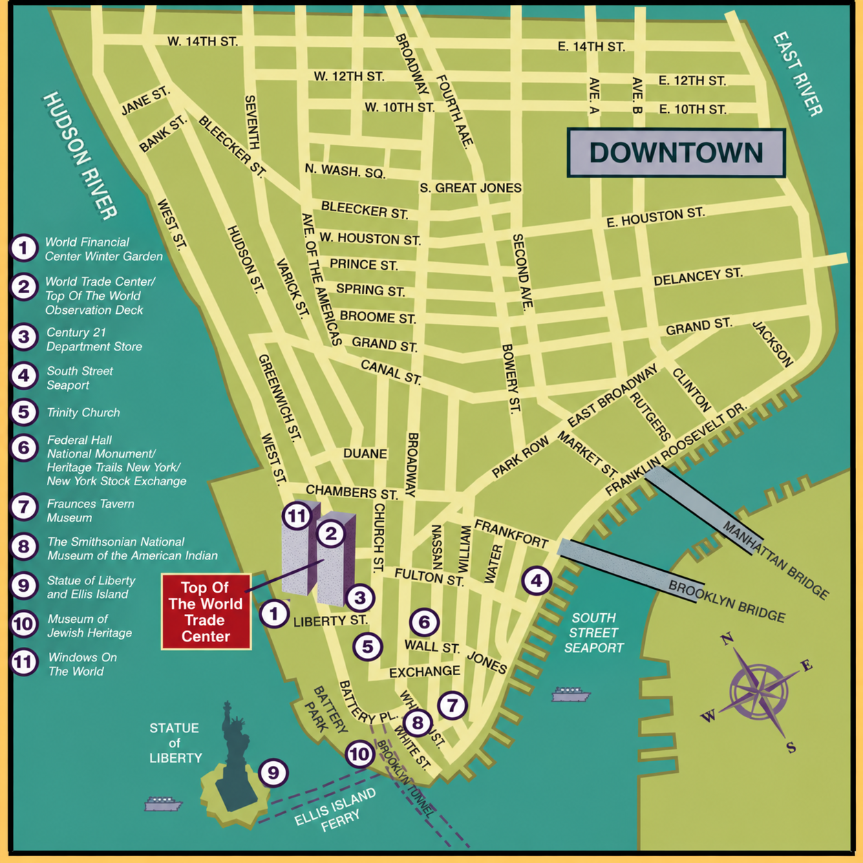Complete original Top of the World Trade Center downtown Manhattan visitor map